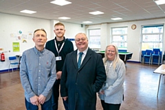 Pictured at the refurbished Jumbo Community Centre, l-r, Councillor Terry Smith; Councillor Dylan Williams; Councillor Neil Emmott, leader of the council; Councillor Sue Smith